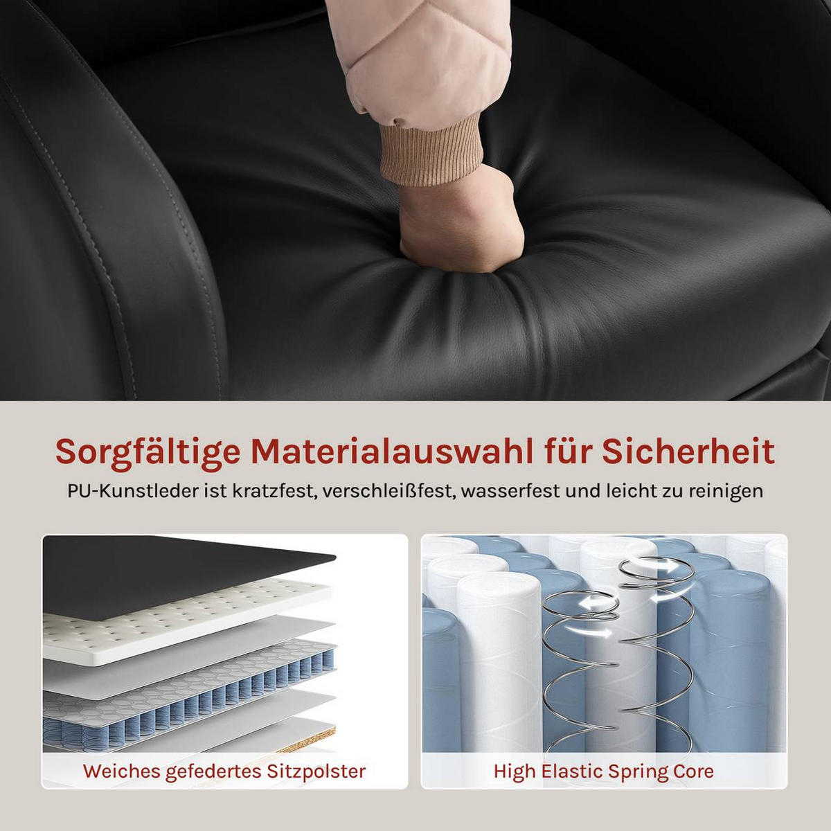 RELAXSESSEL mit Liegefunktion, Kunstleder, Schwarz - Schwarz, Kunststoff/Textil (65.5/102/89cm) - Woltu