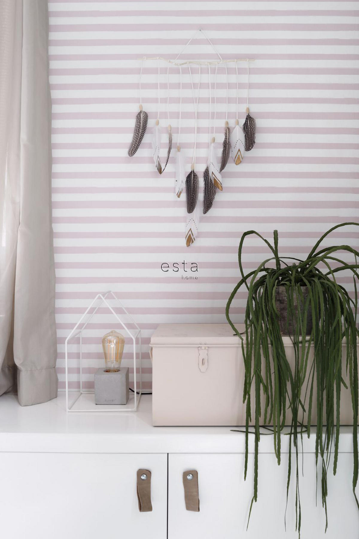 TAPETE gemalte Streifen 53 cm x 10.05 m - Pink, Papier (53/0.1cm) - ESTAhome