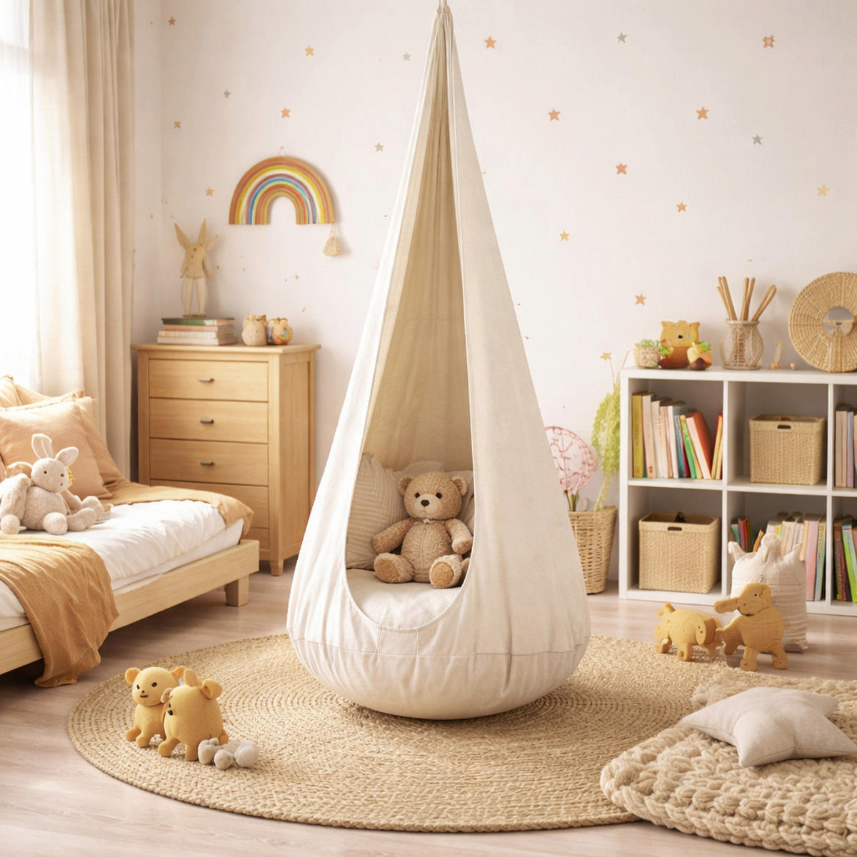 KINDER-HÄNGESESSEL – weiche Cocoon-Schaukel zum Spielen und Entspannen - Beige, Textil (72/157/72cm) - Bees & Blooms