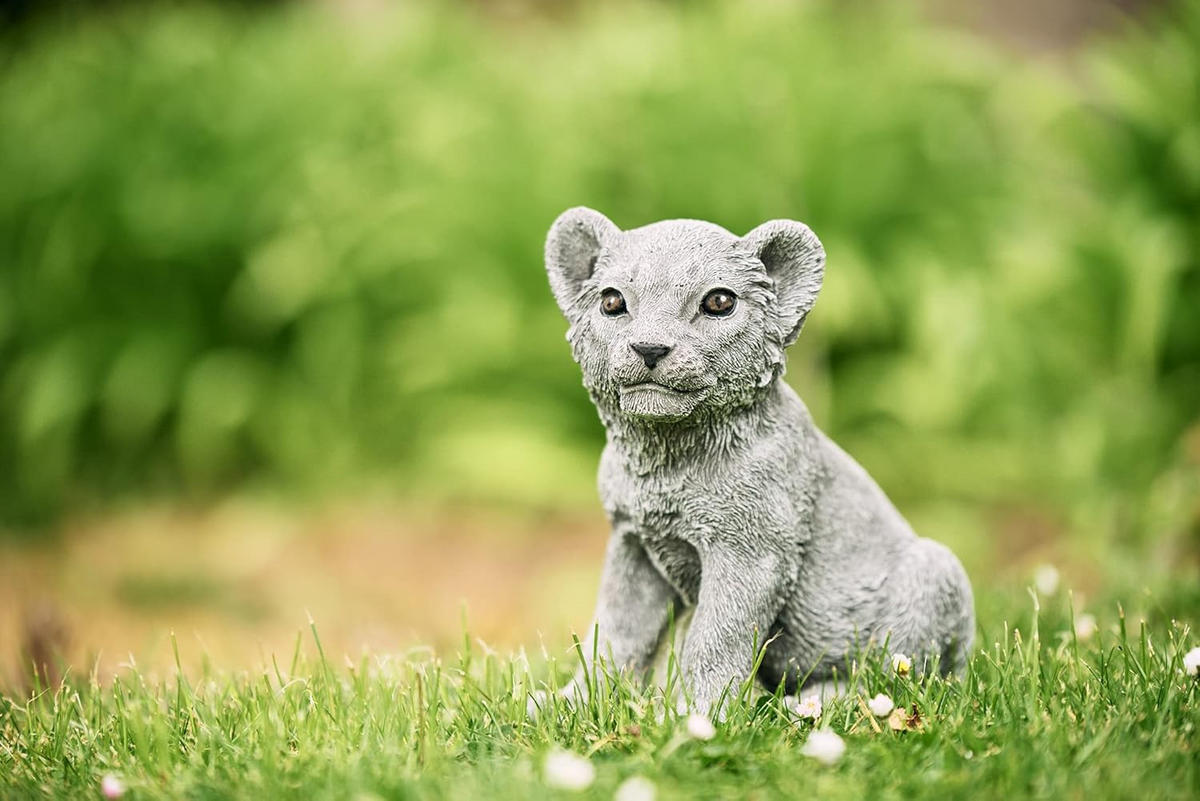 STEINFIGUR Löwe Löwenbaby frostfest wetterfest Steinguss - Grau, Stein (12/19/16cm) - stoneandstyle