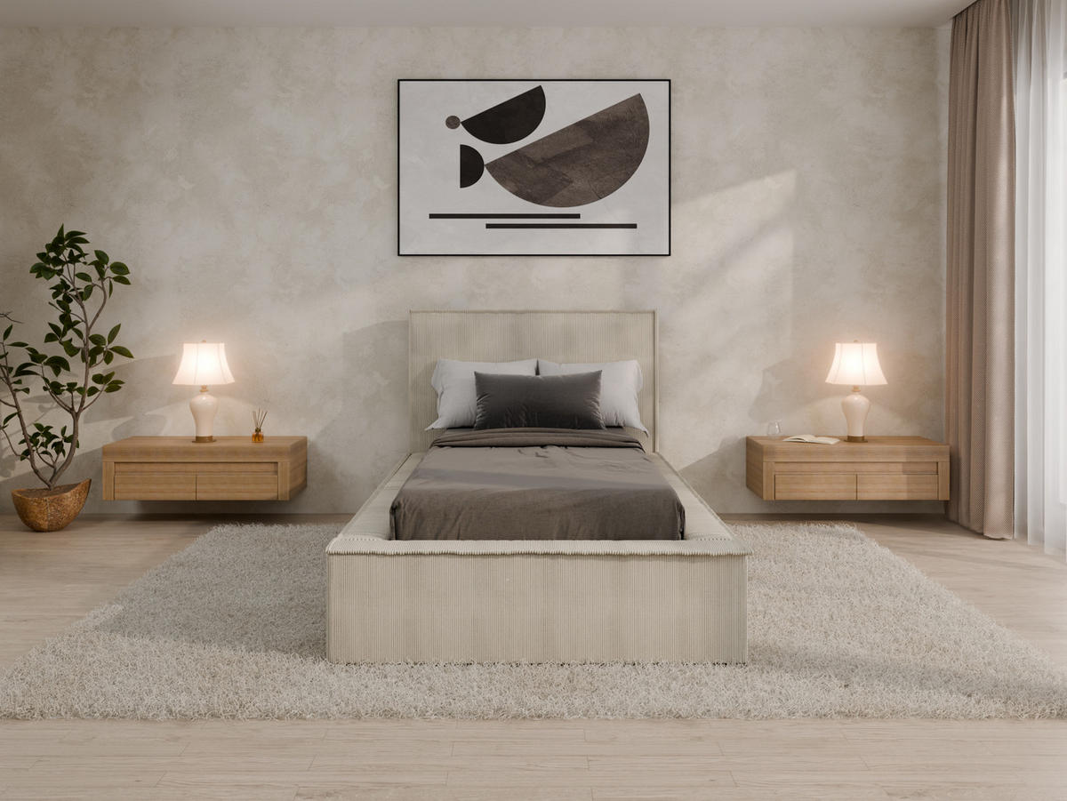 POLSTERBETT SANA 90x200cm Elegantes Polsterbett für modernen Wohnstil , Taschenfederkernmatratze mit kokos KORNOS (20cm), beige - Beige, Holz (90/200cm) - Homesy