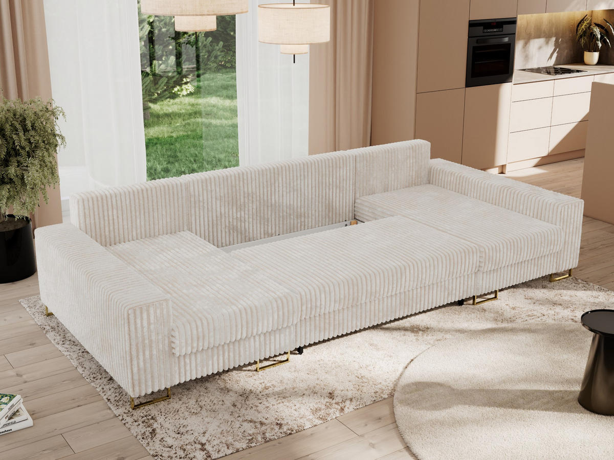 WOHNLANDSCHAFT DORIAN U Cord Beige - Beige/Goldfarben, Textil/Metall (312/95/138cm) - MKS