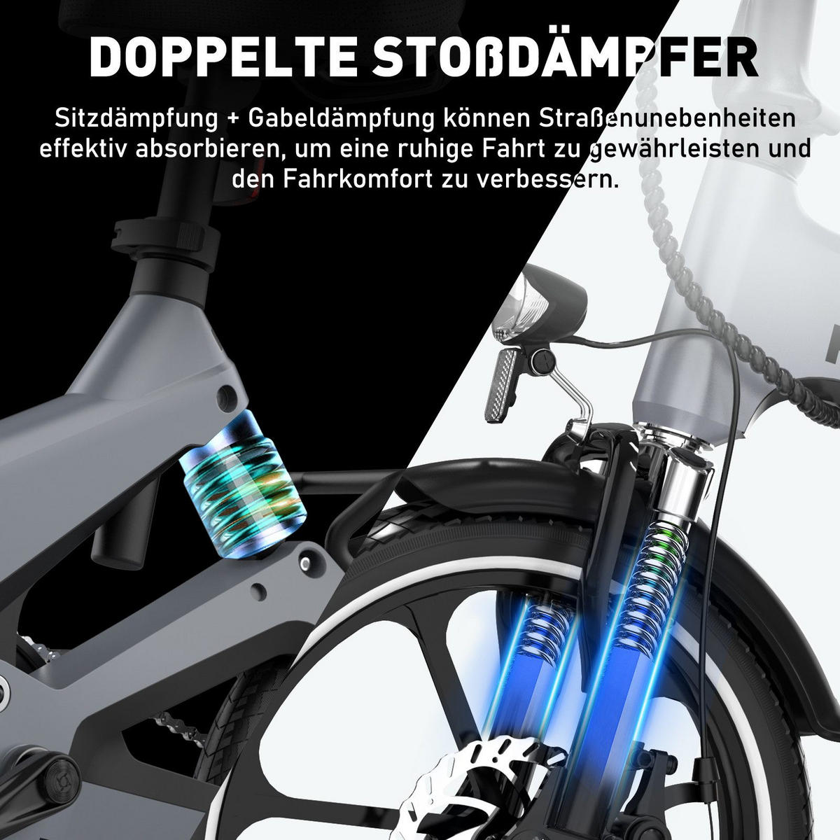 E BIKE Klapprad BK2 Reichweite 35–70 km - Grau, Metall (64cm) - HITWAY