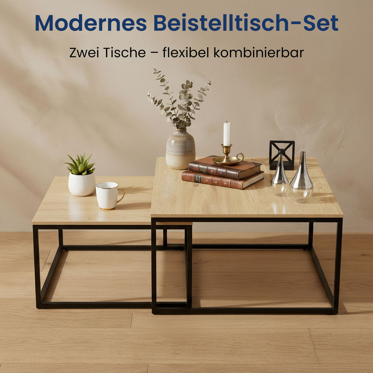 COUCHTISCH 2er Set quadratisch Eiche hell - Hellbraun, Holzwerkstoff (70/70/42cm) - Home Collective