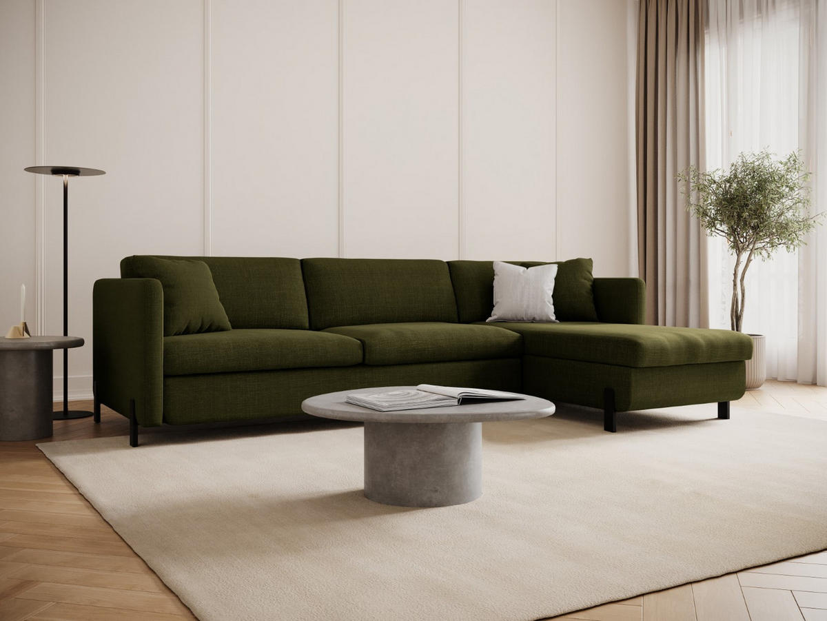 ECKSOFA ausklappbar rechts mit Container Gloria aus strukturiertem Stoff grün 4 Sitzplätze - Grün, Textil (170/260cm) - Micadoni