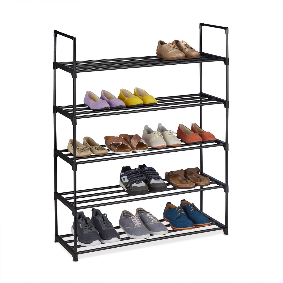 SCHUHREGAL - Schwarz, Kunststoff/Metall (90.5/114.5/30.5cm) - Relaxdays