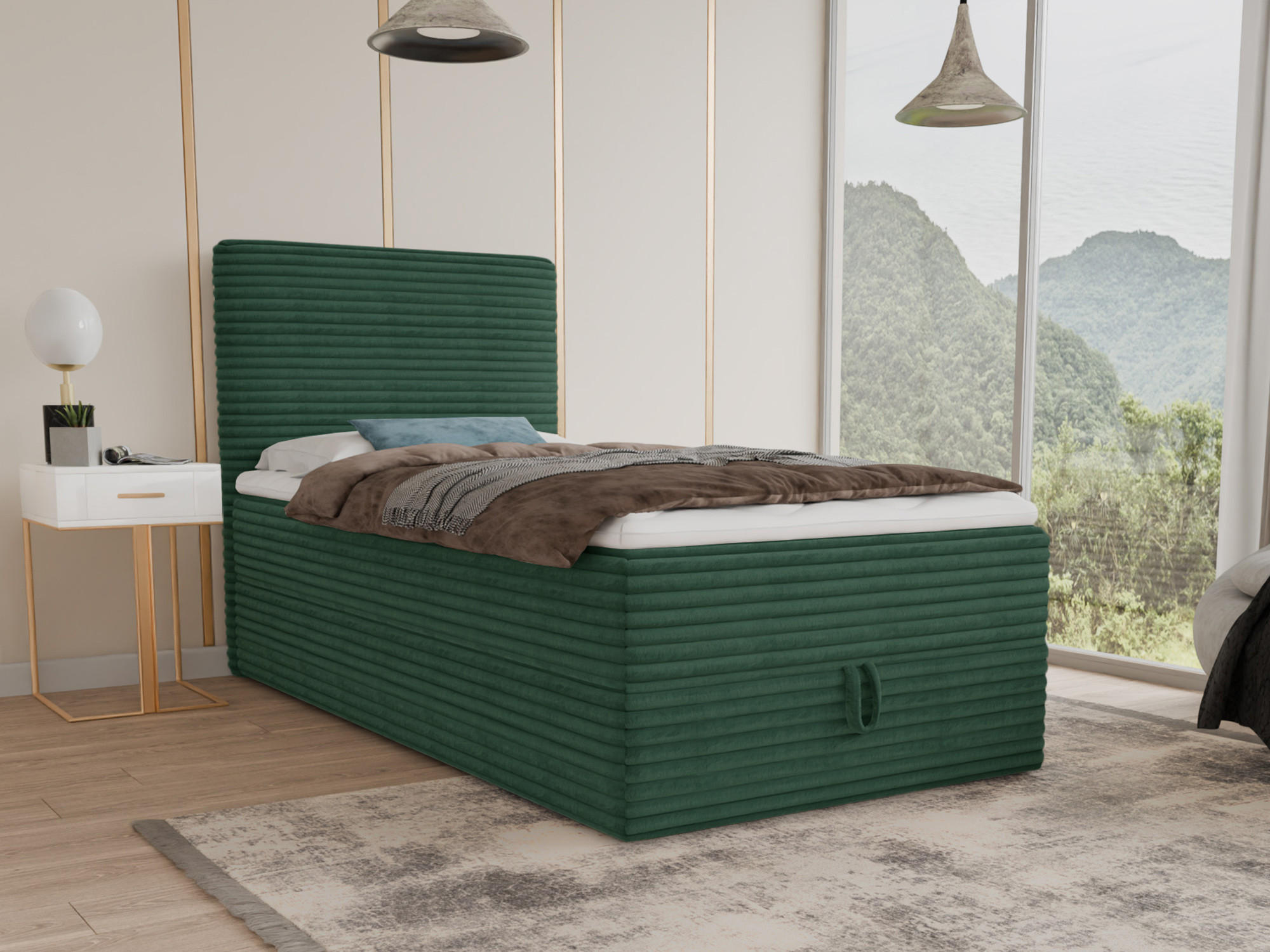 BOXBETT Mollo Mini - 90x200 - grün (Tilia 39, Cord) - Schwarz/Grün, Holz/Holzwerkstoff (90/200cm) - Sofnet