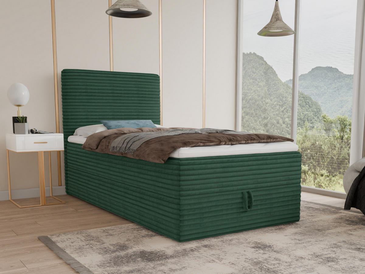 BOXBETT Mollo Mini - 120x200 - grün (Tilia 39, Cord) - Schwarz/Grün, Holz/Holzwerkstoff (120/200cm) - Sofnet