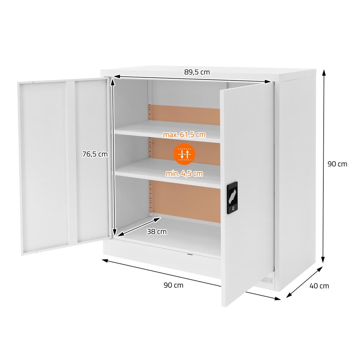 AKTENSCHRANK - Weiß, Metall (40/90/90cm) - ML-DESIGN