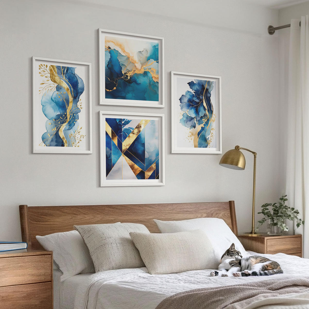 WANDBILDER 4er-Set - 50x50 cm & 40x60 cm Weißer Rahmen - Blaue abstrakte Muster - Weiß, Kunststoff (50/50cm) - ArtPrintCave