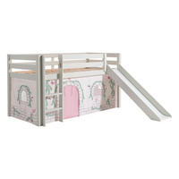 HOCHBETT mit Rutsche Karolina Massivholz Weiß Textilset Burg 1 - Hellgrau/Weiß, Holz (90/200cm) - 58aufmkessel