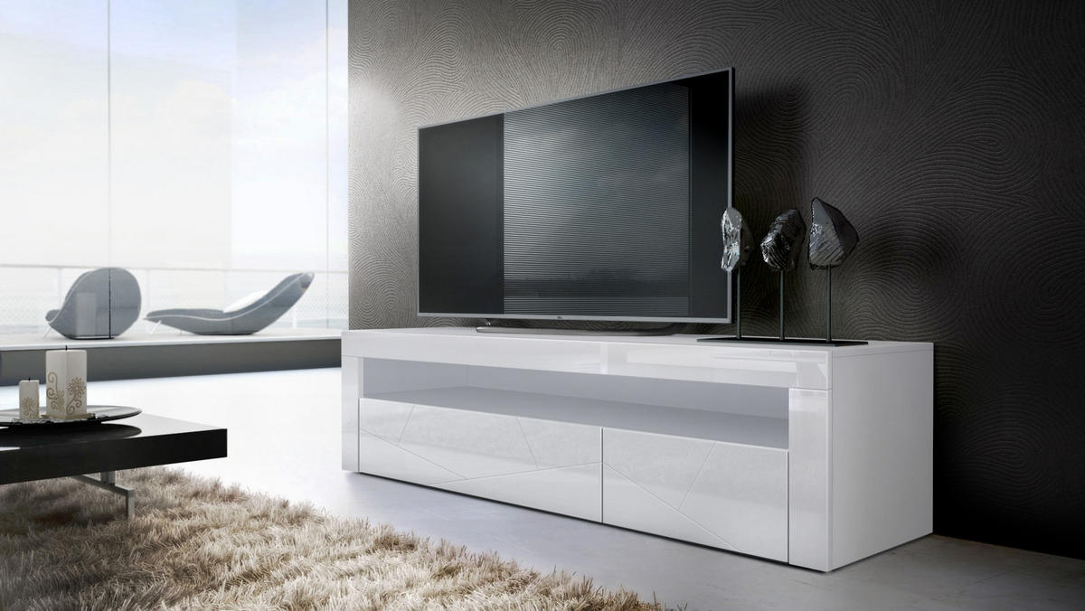 SIDEBOARD Valencia Fronten in Weiß Hochglanz Element mit 3D Struktur - Opal, Holzwerkstoff (155/46/40cm) - Vladon