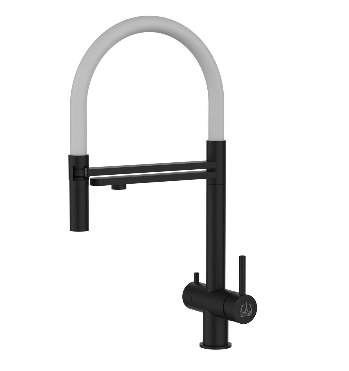 3-WEGE-KÜCHENARMATUR, Edelstahl Massiv aus Chirurgenstahl, PVD Schwarz Matt, 2-Strahl-Brause - Schwarz, Metall (26/49/26cm) - VIZIO