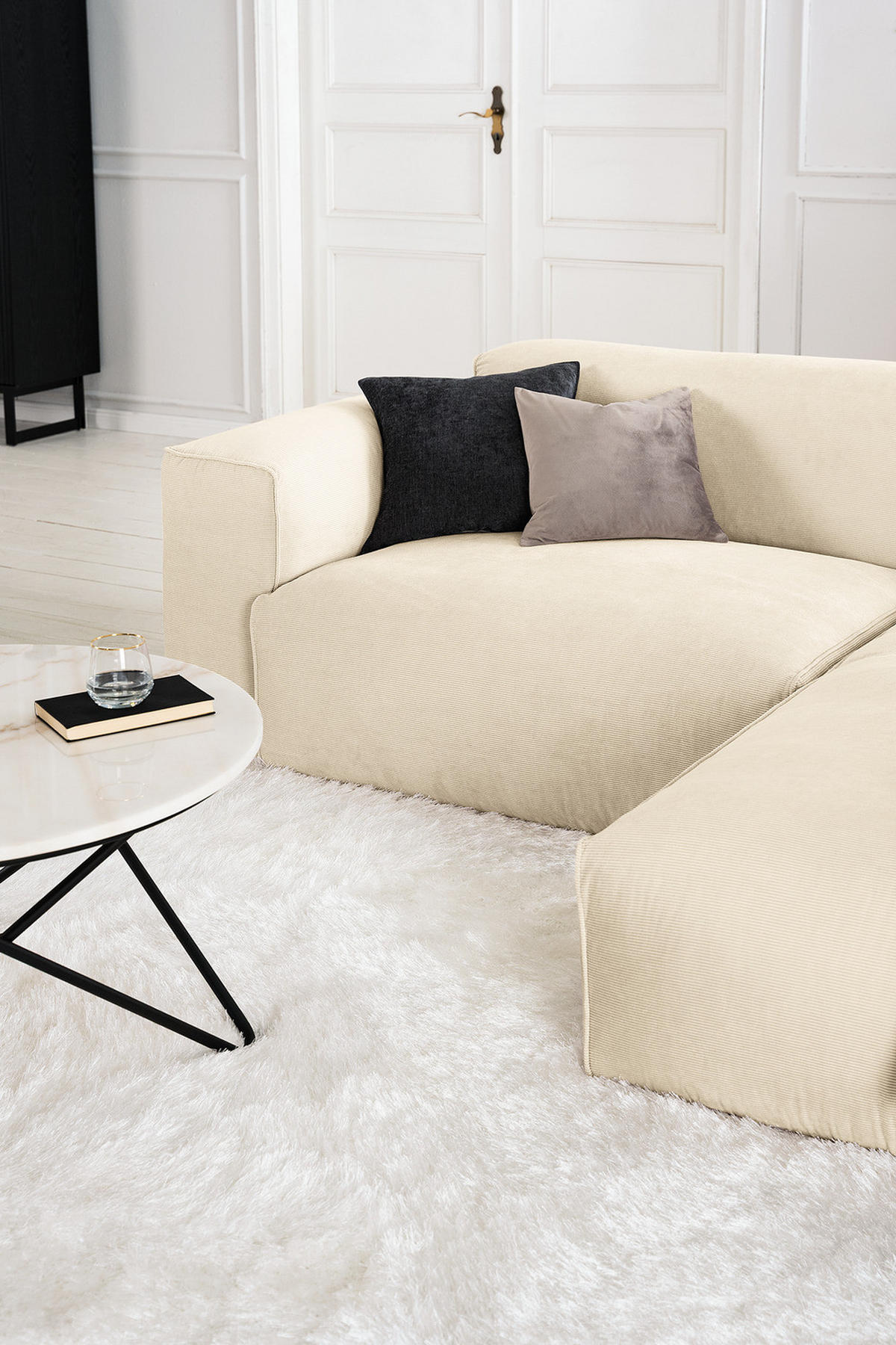 1,5-SITZER ECKSOFA mit Longchair - Beige/Schwarz, Kunststoff/Textil (260/173cm) - home24