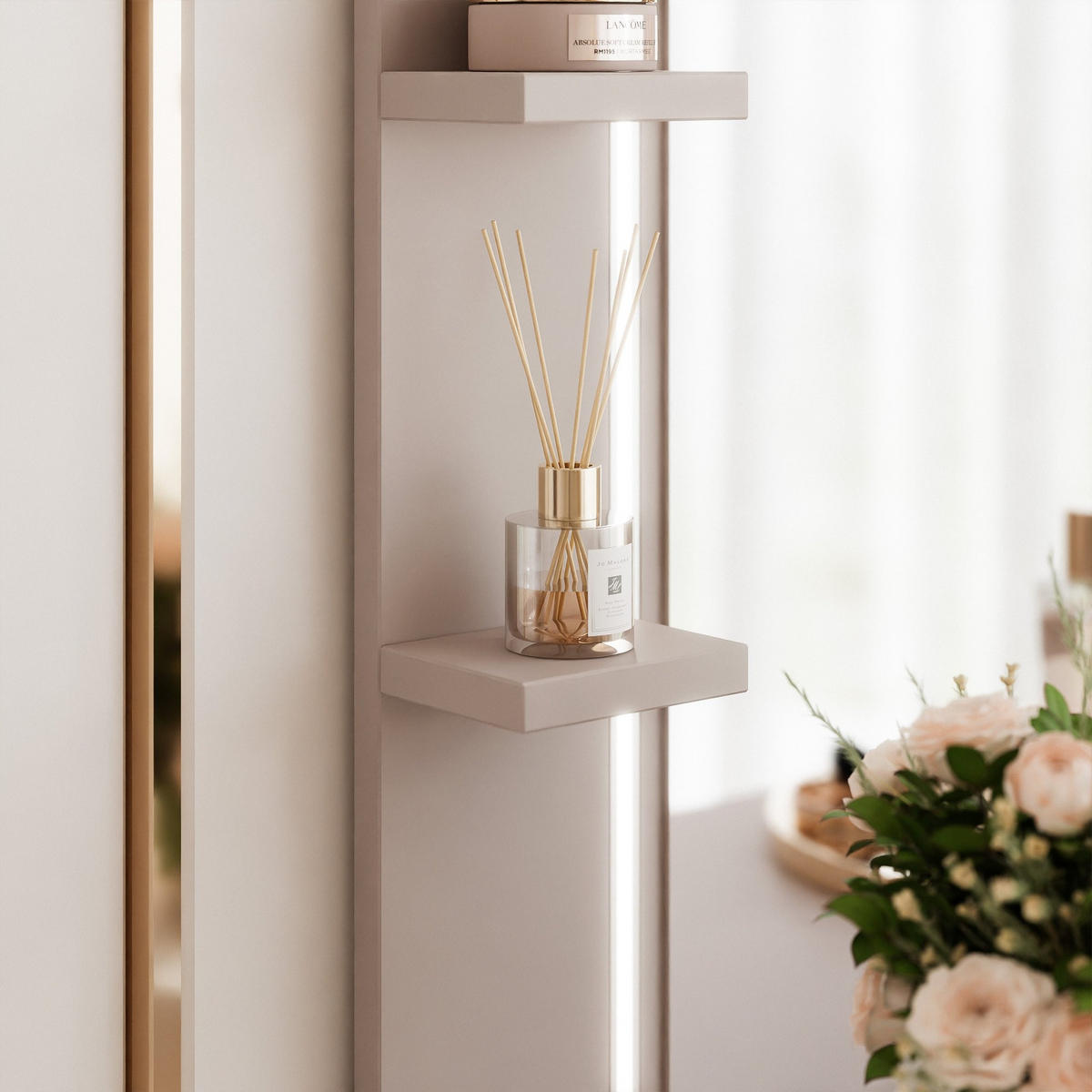 SCHMINKTISCH ELENA mit Spiegel & LED-Beleuchtung, Kaschmir - Kaschmir, Holzwerkstoff (80/136/40cm) - Idohome