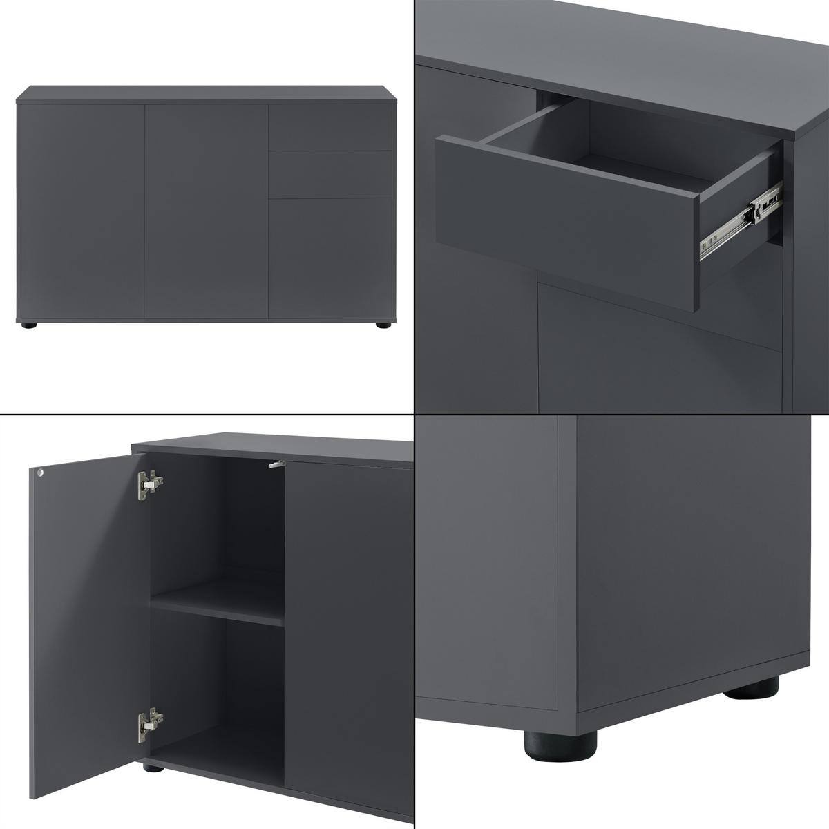 SIDEBOARD Paarl 3-türig - Dunkelgrau, Holzwerkstoff (117/74/36cm) - [en.casa]