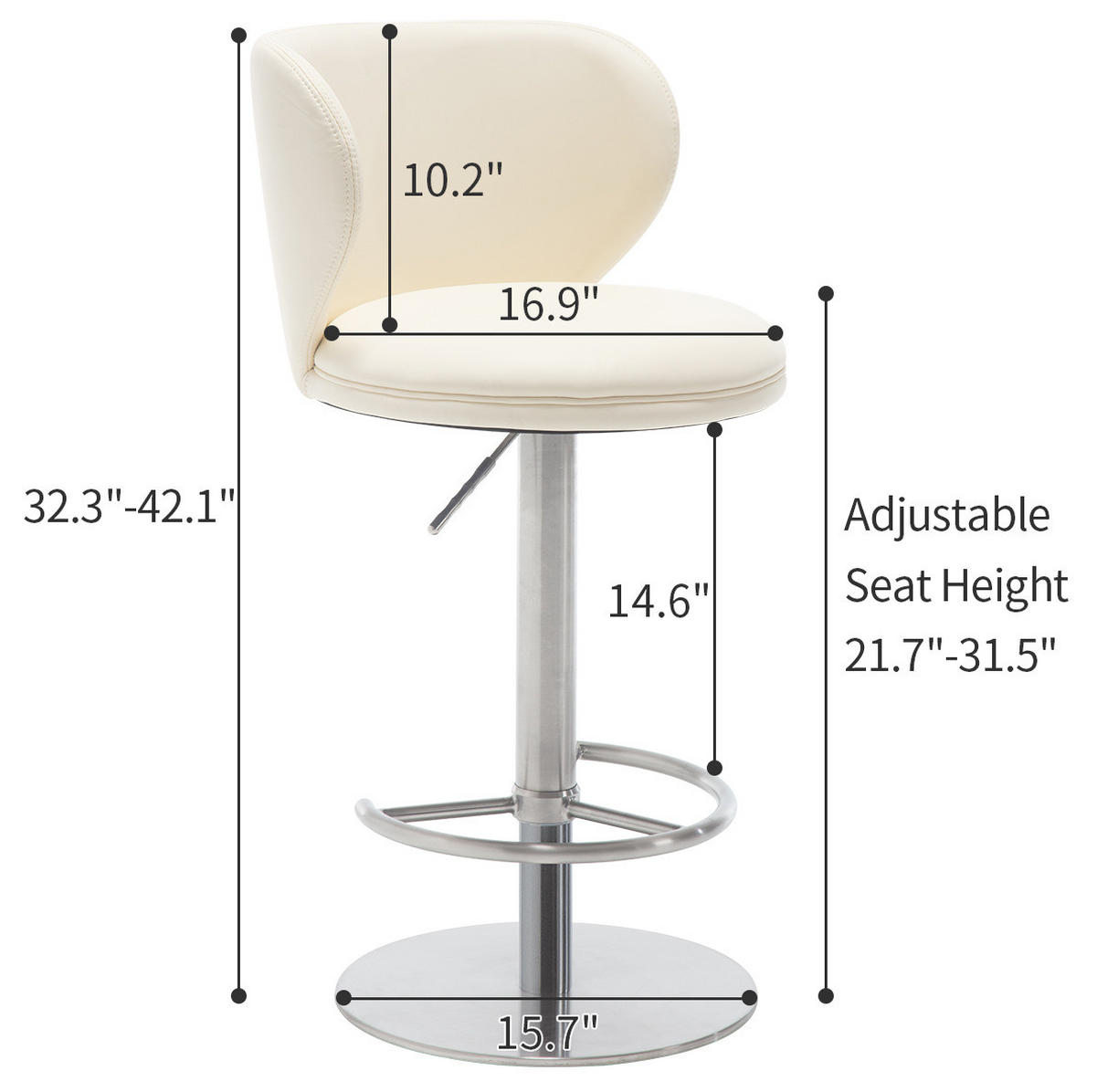 BARHOCKER drehbar höhenverstellbar 57,9-83,1 cm Edelstahl Weiß - Weiß, Metall (52.5/116/52.5cm) - Meubliv