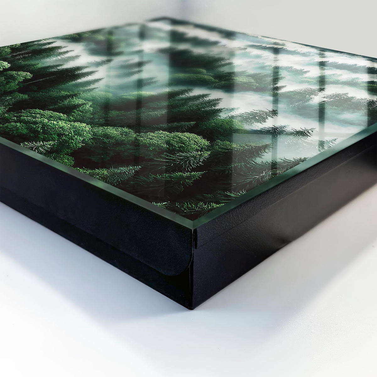 SCHLÜSSELBOX Schwarz 30x30 cm- Türöffnung nach rechts - Nebelwald - Grün, Metall (30/30/5cm) - TULUP