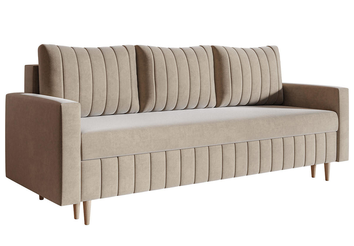 SCHLAFSOFA 215 cm Scandi, 3-seater, Bettkasten, Beine, Beige - Beige, Holz (215/94/90cm) - Emporius