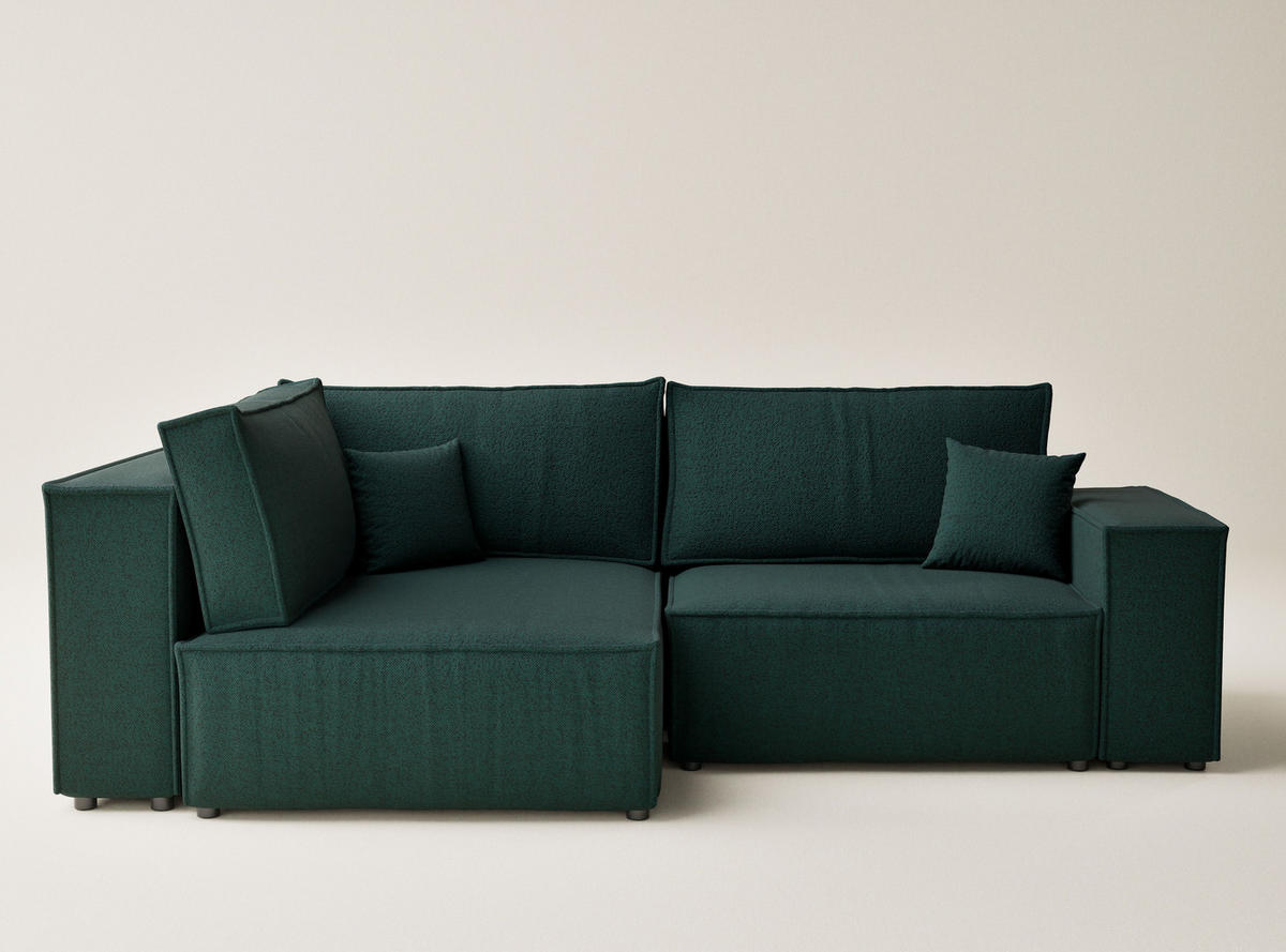 ECKSOFA MIT SCHLAFFUNKTION Tonga Grün Webstoff - Schwarz/Grün, Holz/Holzwerkstoff (105/225cm) - Maison de Reve