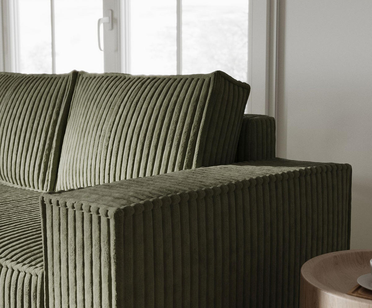 ECKSOFA Maze Grün Plüsch - Links Seite - Schwarz/Grün, Holz/Holzwerkstoff (185/294cm) - Maison de Reve