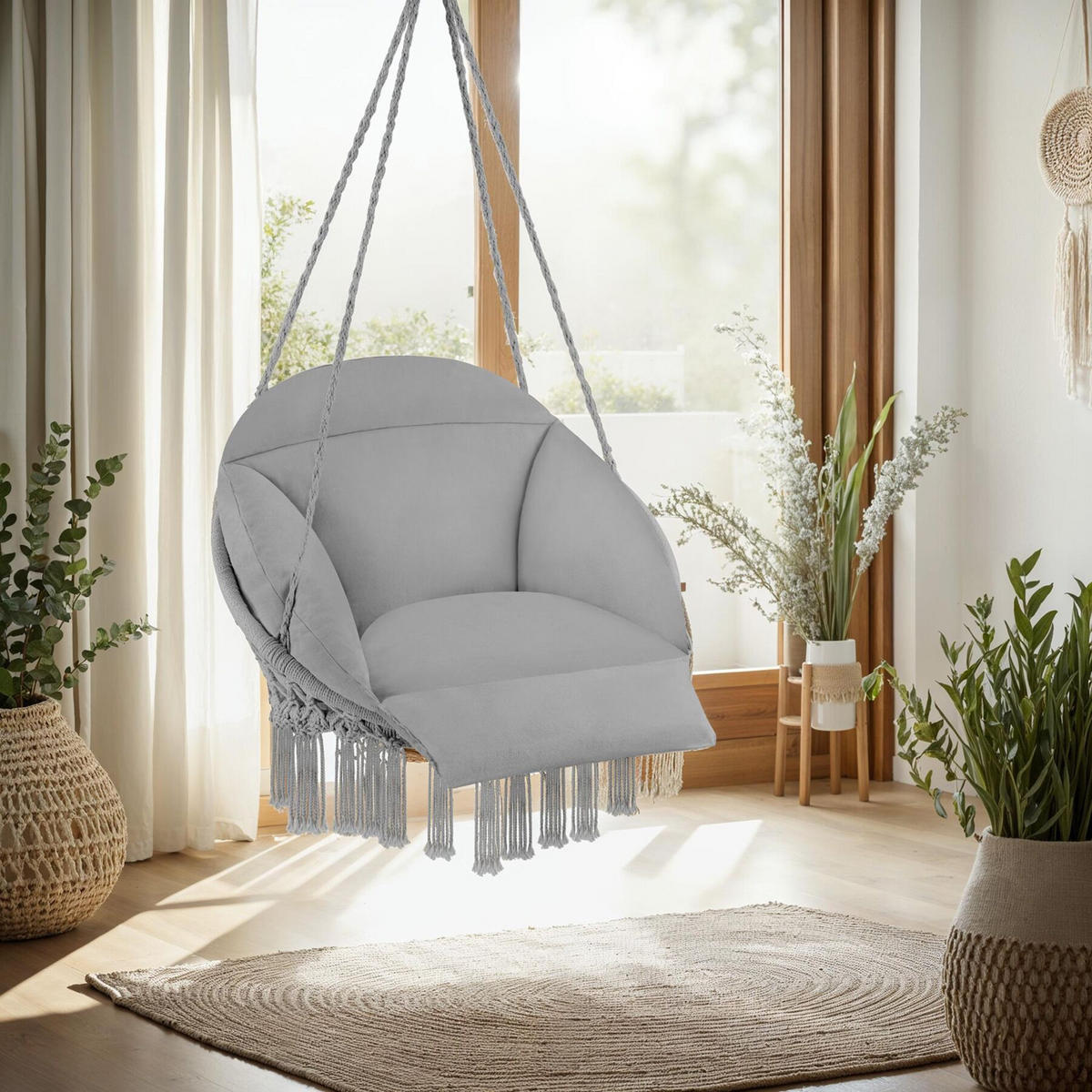 HÄNGESESSEL Samira,80 x 81 x 139 cm,grau - Grau, Kunststoff (80/139/81cm) - tectake