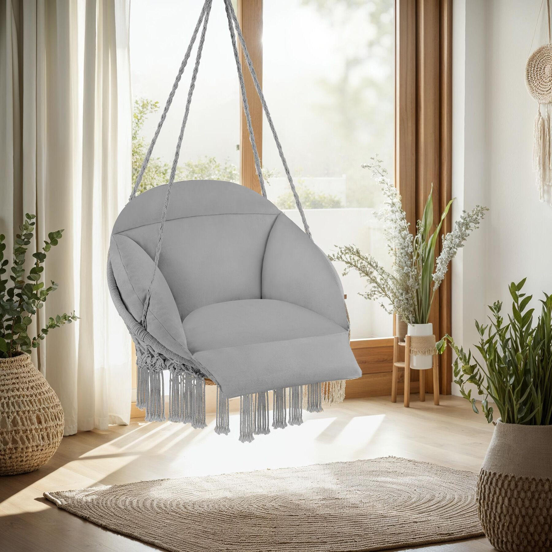 Thumbnail - tectake Hängesessel, Grau, Kunststoff, Baum/Pflanze/Natur, 80x139x81 cm, Gartenmöbel, Hängesessel