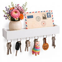 SUPORT pentru chei alb bambus 6 cârlige - alb, lemn/metal (26/5/7cm) - Relaxdays