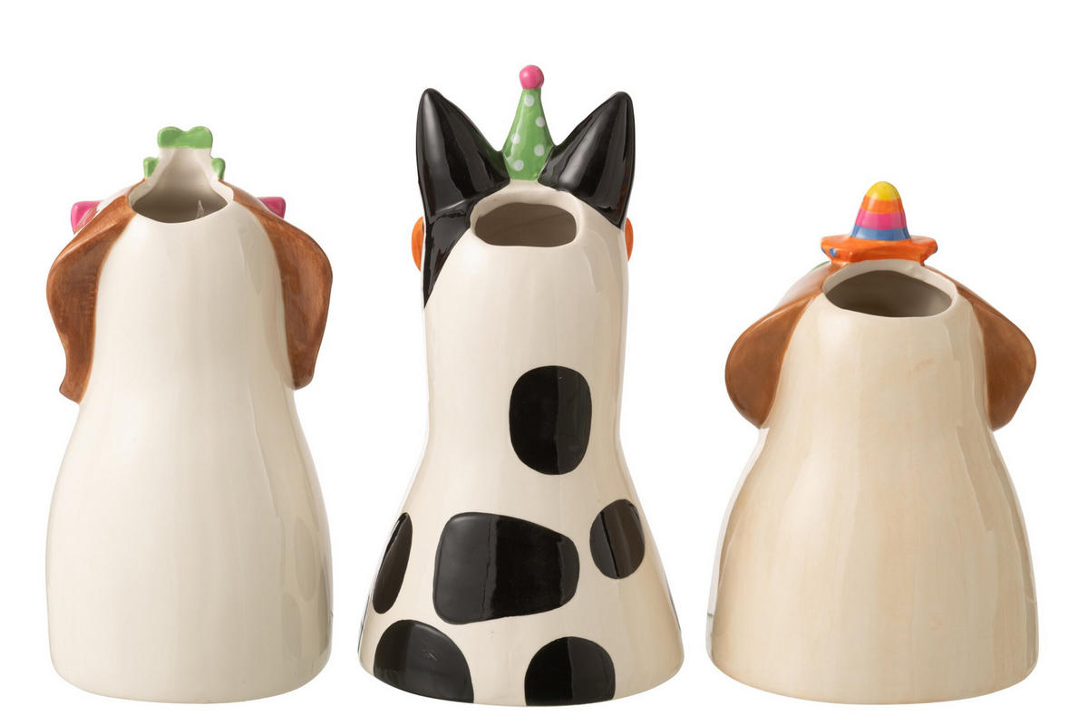 VASE HUND MIT BRILLE (3ER SET) - Multicolor, Keramik (15/28.5/15.5cm) - J-Line