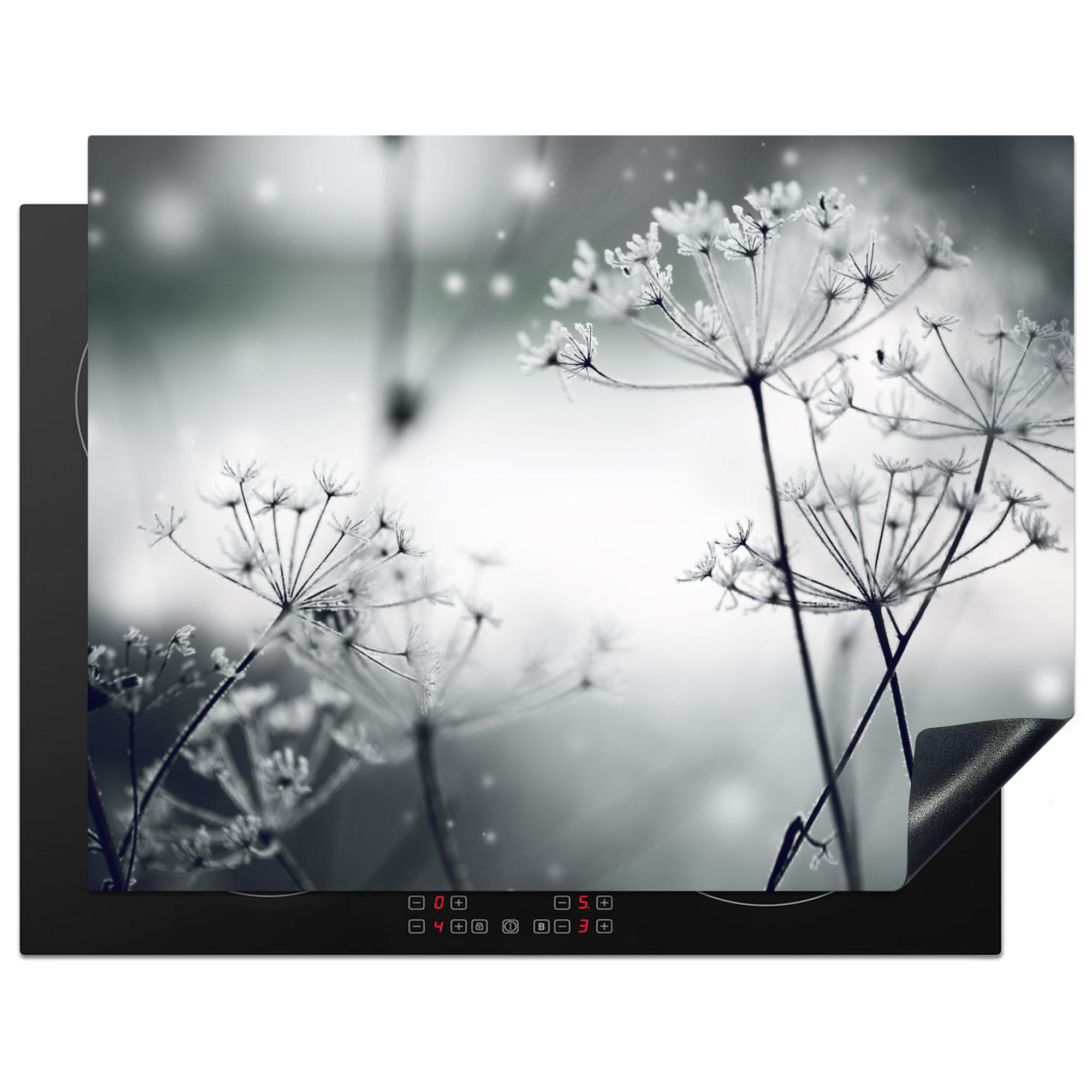 ZAŠČITA ZA INDUKCIJSKO PLOŠČO Cvetje 77x59 cm cm - siva, umetna masa (77/59/0.2cm) - MuchoWow