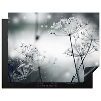 HERDABDECKPLATTE Blumen - Winter - Schnee - Natur Induktionsmatte 77x59 cm - Grau, Kunststoff (77/59/0.2cm) - MuchoWow