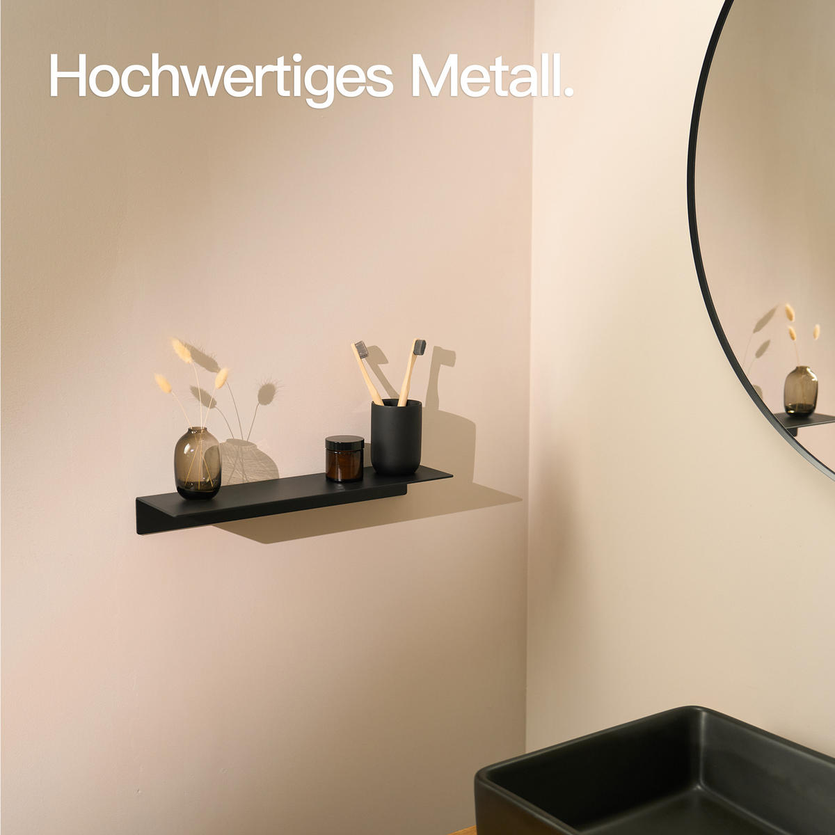 WANDREGAL OHNE BOHREN 42 cm Schwarz - Schwarz, Metall (42/5/11cm)