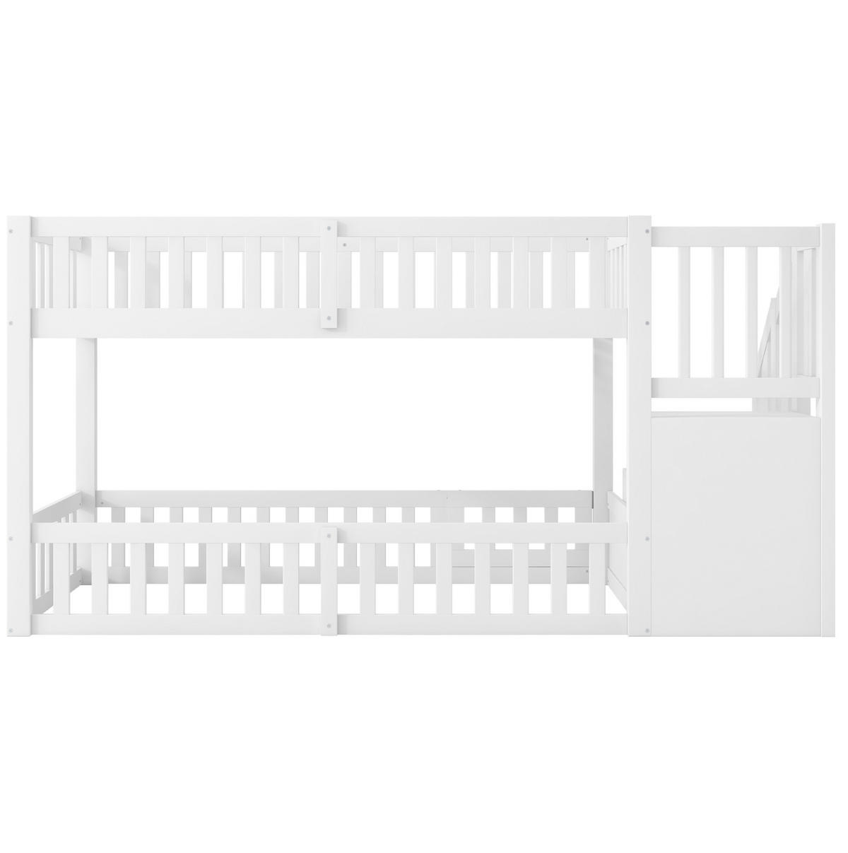 ETAGENBETT 90/200 cm aus Kiefer und MDF mit Leiter, Stauraum und Schutzgitter, Weiß - Weiß, Holzwerkstoff (90/200cm) - Redom