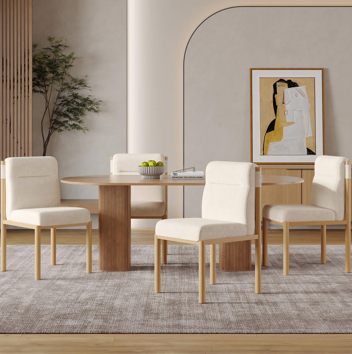 ESSZIMMERSTUHL 4er-Set gepolstert Sherpa Beige Eichenholz-Optik - Beige, Holz (52/80.5/46.1cm) - Meubliv