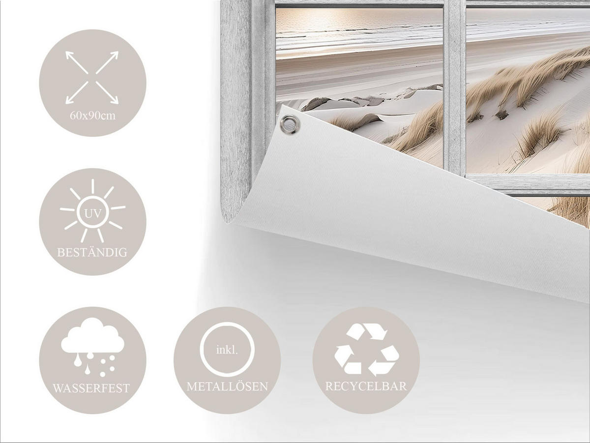 GARTEN-POSTER 60x90 cm Fenster Strand - Beige, Kunststoff (60/90/2cm) - artissimo