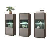 SCHRANK-SET 3-teilig Thermo Eiche, grau, Wohnkombination mit 3 x Vitrine - Eichefarben/Grau, Glas/Holzwerkstoff (205/130/40cm) - Furn.Design