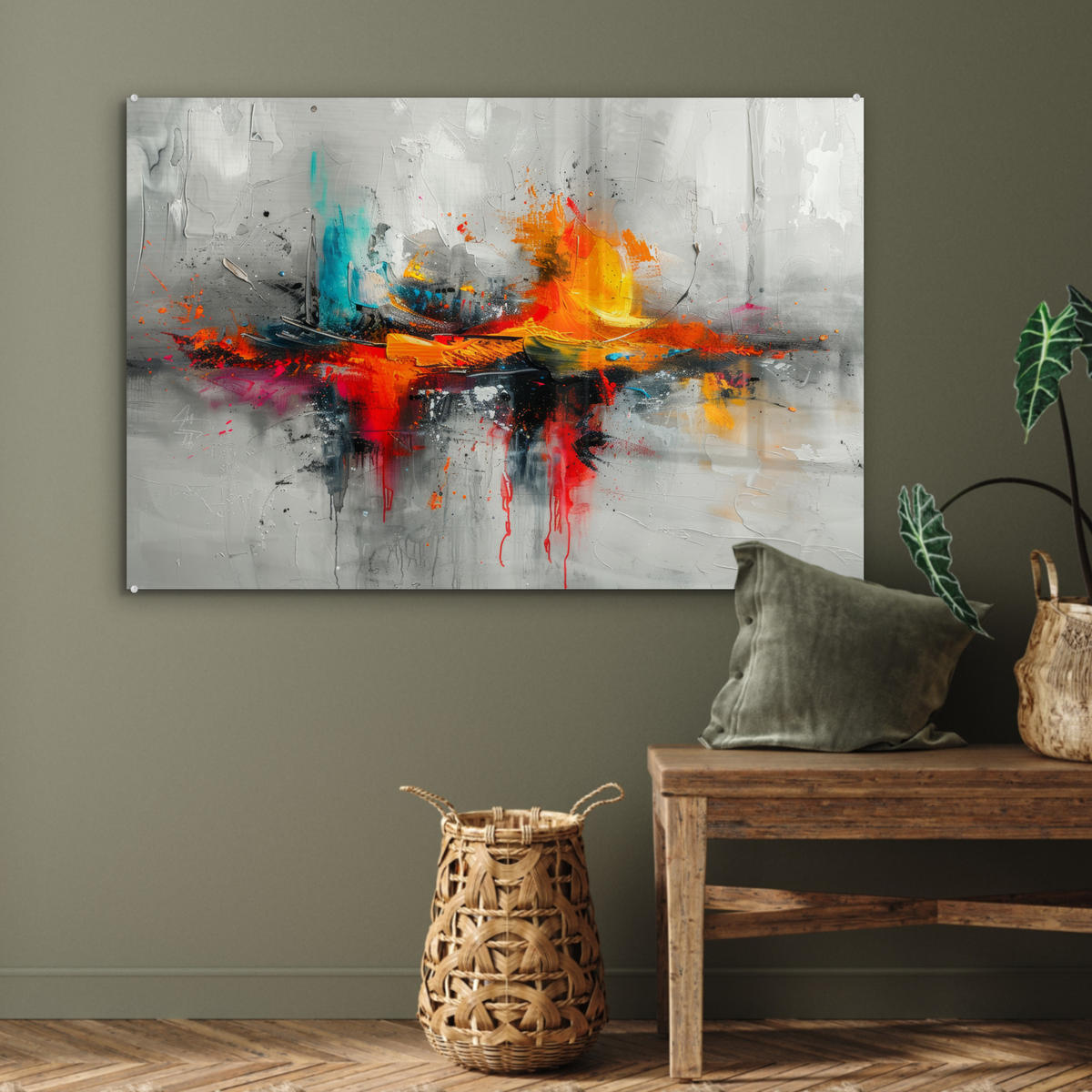 ACRYLGLASBILD Moderne Kunst - Orange - Grau - Abstrakt 120x80 cm - Hellgrau, Glas (120/80cm) - MuchoWow