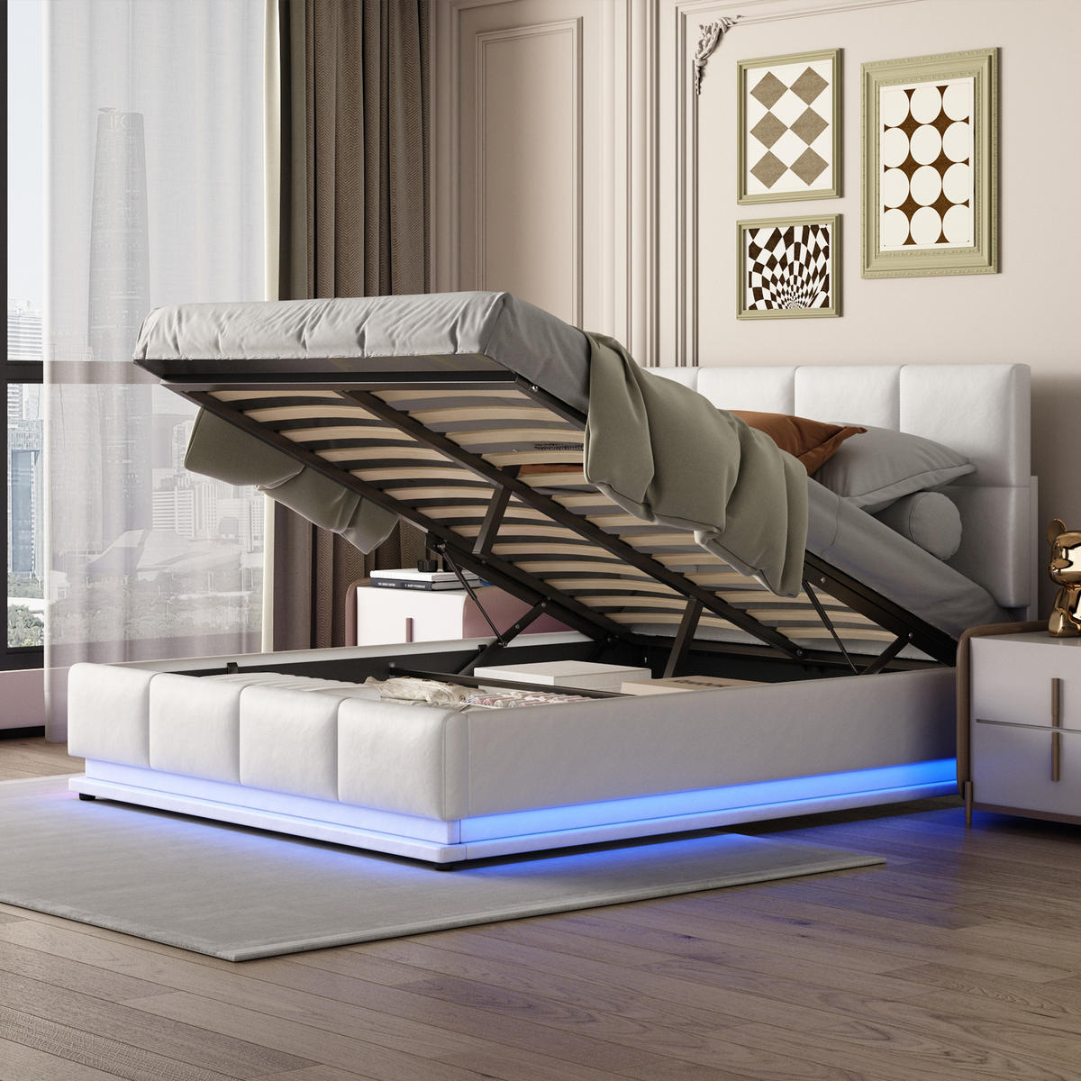 POLSTERBETT 140x200 cm LED Stauraum weiß - Weiß, Textil (140/200cm) - LEBENLANG