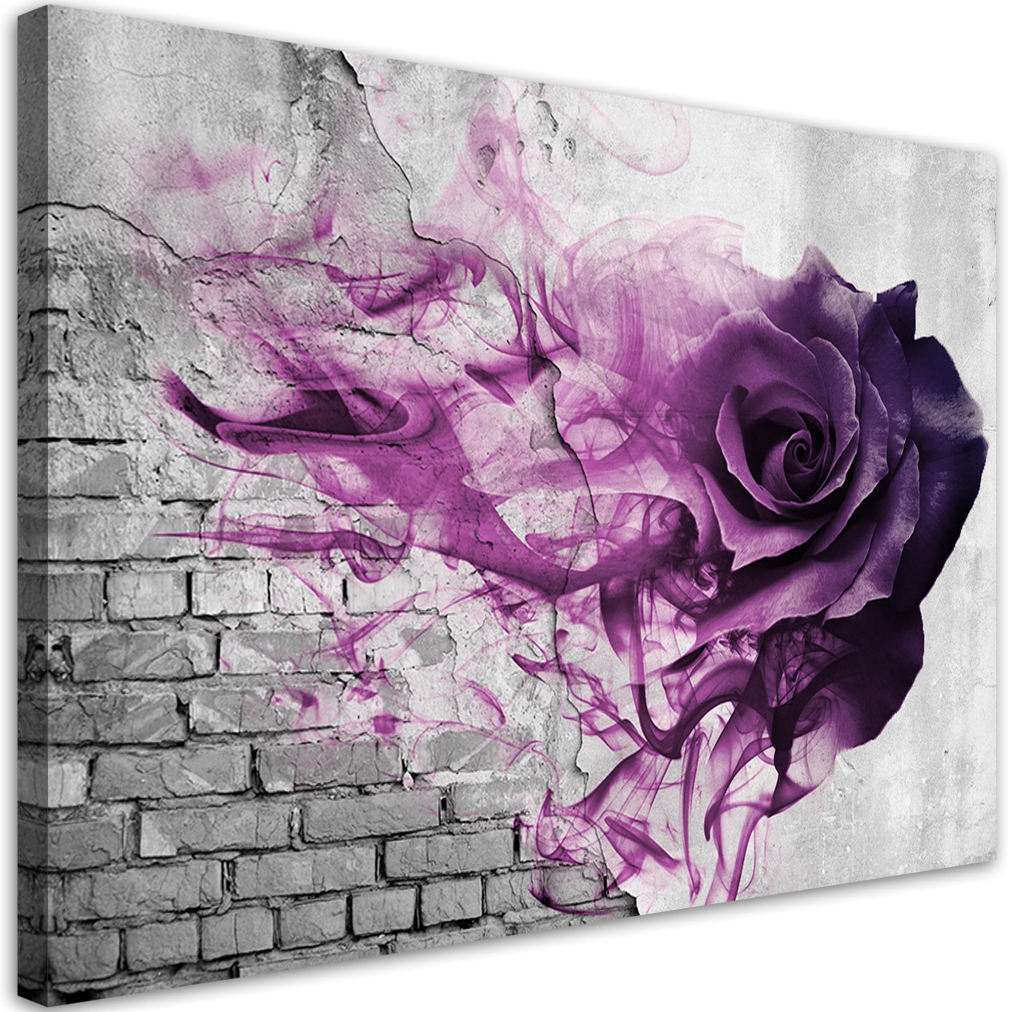 WANDBILD lila rose blumen ziegeloptik - Lila, Textil (60/40cm) - Feeby