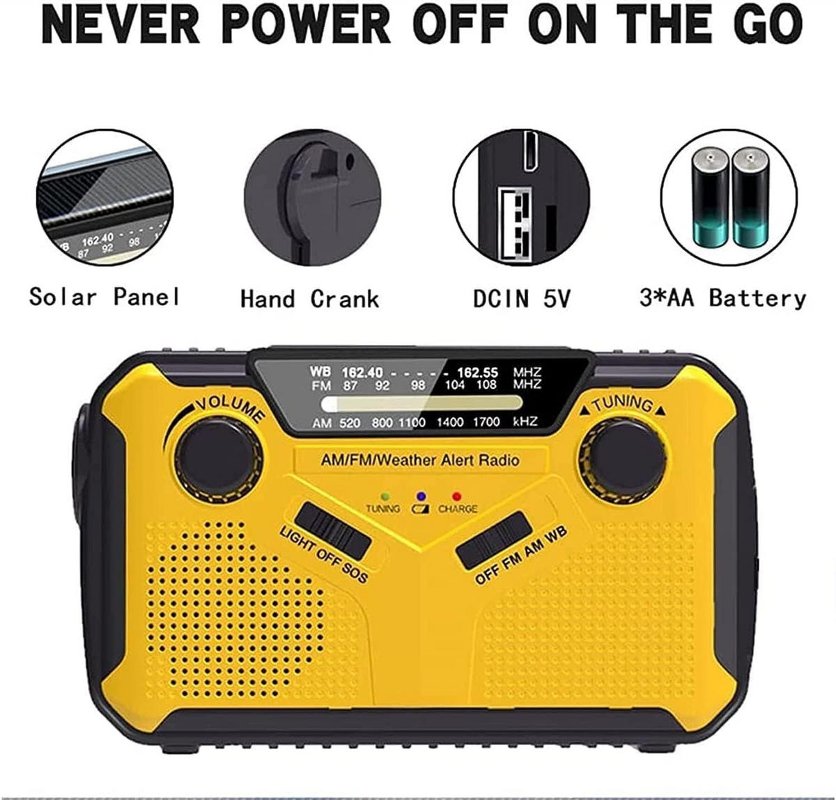 RADIO – FM/AM – Tragbare Powerbank/Handkurbelgenerator/Solarstrom – Gelb - Gelb, Kunststoff (15.5/4.2/9.4cm)