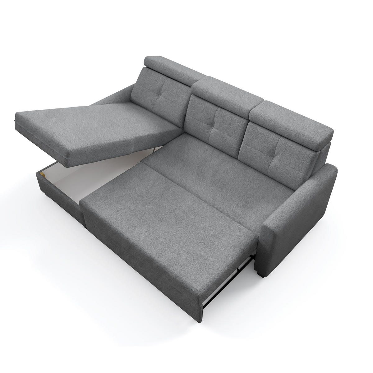ECKSCHLAFSOFA Milano, Hellgrau, links - Hellgrau/Schwarz, Textil (217/166cm) - Beautysofa