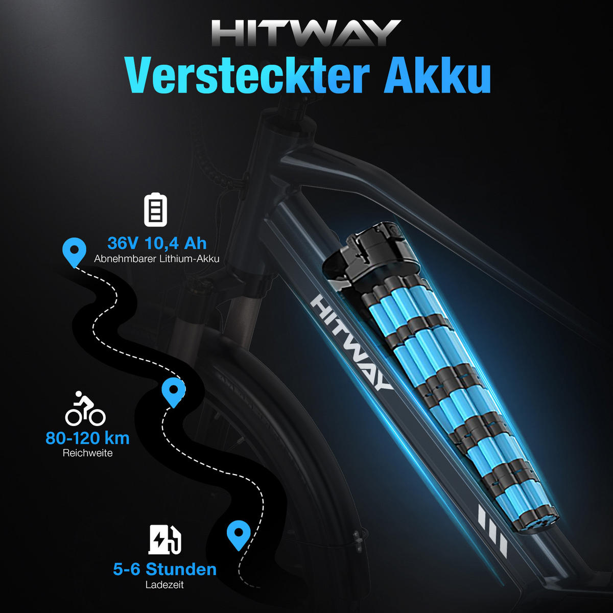 E-BIKE BK33 ,Mittelmotor ,App-Steuerung ,Reichweite bis zu 120 km - Grau, Metall (84cm) - HITWAY