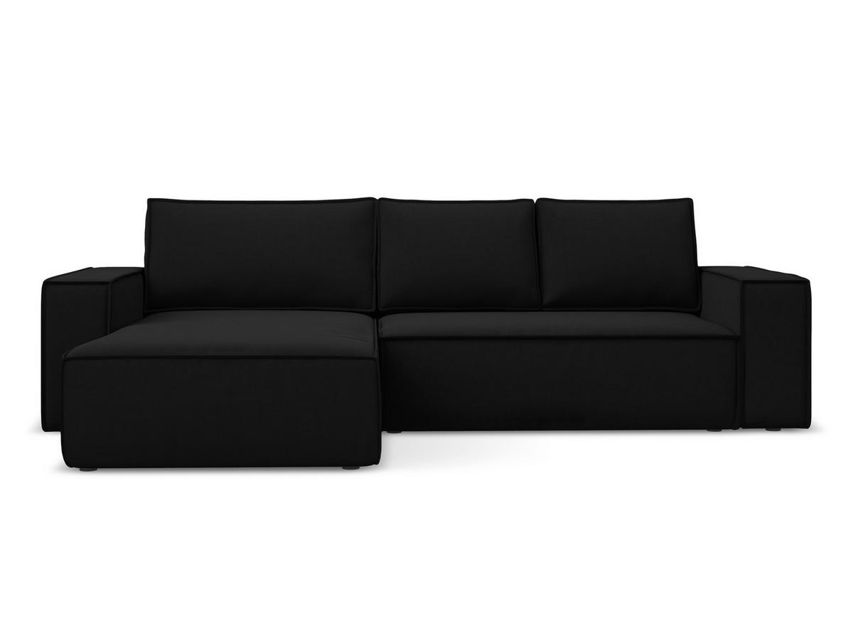 ECKSOFA mit Schlaffunktion Samt Stoff Schwarz - Schwarz, Kunststoff/Textil (185/290cm) - Makamii