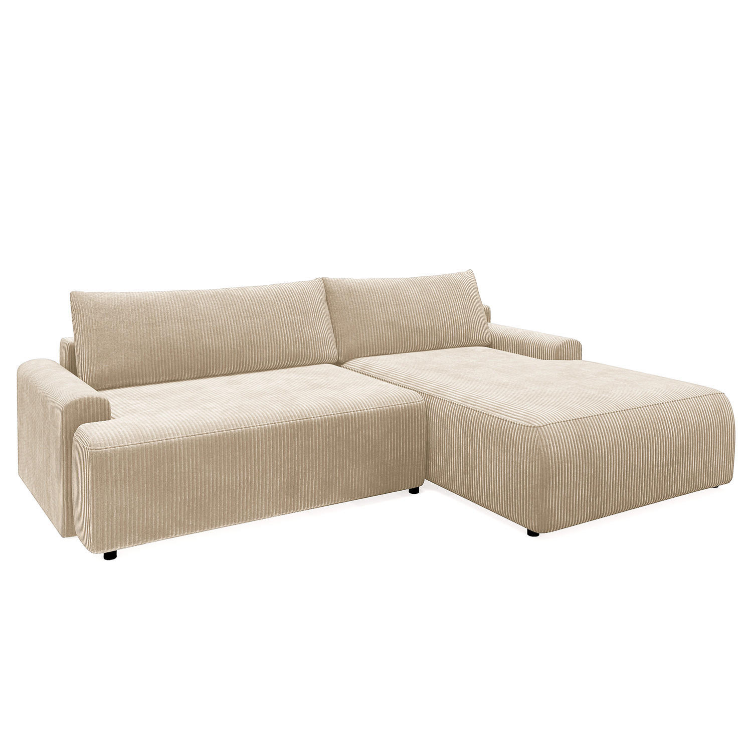 ECKSOFA mit Schlaffunktion - Longchair - Creme/Schwarz, Kunststoff/Textil (253/167cm) - home24