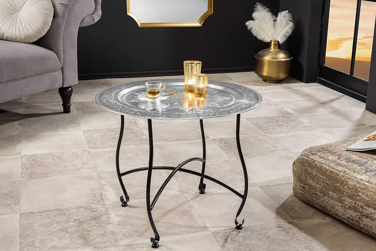 COUCHTISCH MARRAKESCH Eisen rund Silber 60cm - Silberfarben, Metall (60/60/51cm) - riess-ambiente