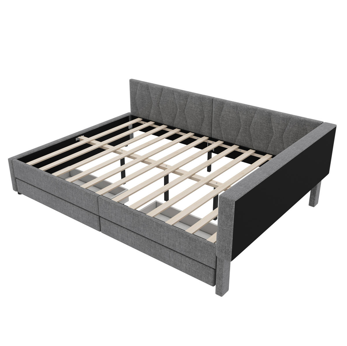 POLSTERBETT 140/200 cm mit LED-Beleuchtung, USB-C und 2 Schubladen - Grau, Textil (140/200cm) - BEAOK