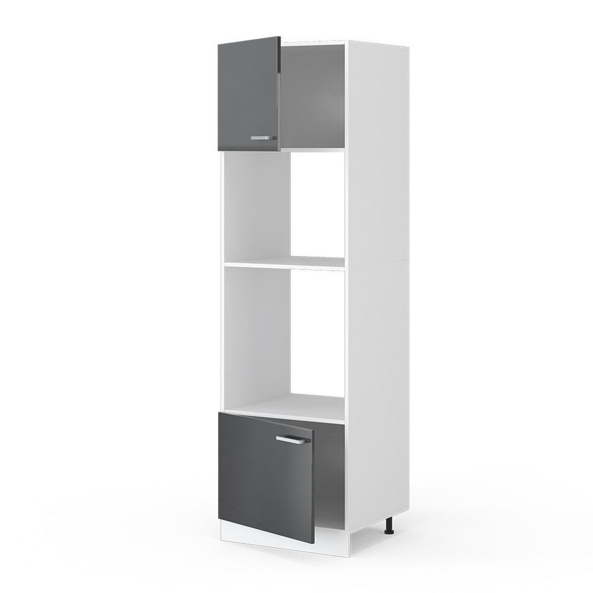 HOCHSCHRANK R-Line Anthrazit Hochglanz 60 cm mit offenen Regalen und Türen - Anthrazit/Weiß, Holzwerkstoff (60/207/57.2cm) - Vicco