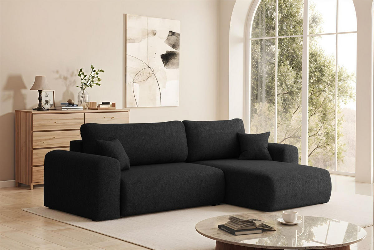 ECKSOFA Flora In Verita - Schwarz, Holzwerkstoff/Textil (272/145cm) - Fun Möbel