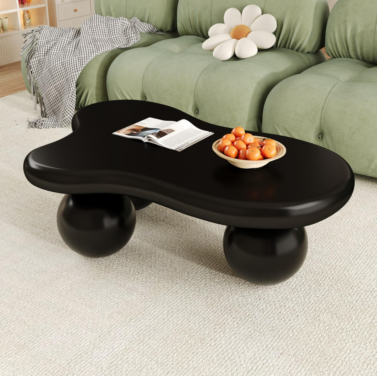 COUCHTISCH 95/62,5/32 cm in Schwarz mit LED-Beleuchtung im Wolkendesign - Schwarz, Holzwerkstoff (95/62.5/32cm) - Flora Grace