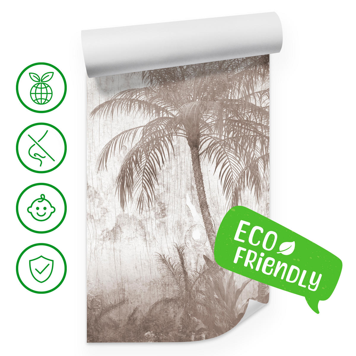 FOTOTAPETA Pre Spálňu Tropické Palmy Rustikálna Béžová 250 x 175 cm - hnedá/béžová, papier (250/175cm) - Muralo